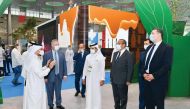 Qatar Chamber Chairman Sheikh Khalifa bin Jassim Al Thani with Tunisia’s Economy and Finance Minister, H E Ali Kooli, during Qatar’s 8th International Agricultural Exhibition (AgriteQ) at the Doha Exhibition and Convention Center (DECC).