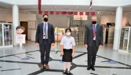 Saniya Saqib flanked by DBS Headteacher and Principal