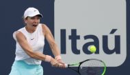 Simona Halep of Romania hits a backhand against Caroline Garcia of France (not pictured) in the second round of the Miami Open at Hard Rock Stadium. Geoff Burke