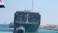 Ship Ever Given, one of the world's largest container ships, is seen after it was fully floated in Suez Canal, Egypt March 29, 2021. 