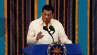 Philippine President Rodrigo Duterte gestures during his fourth State of the Nation address at the Philippine Congress in Quezon City, Metro Manila, Philippines, July 22, 2019. REUTERS/Eloisa Lopez/File Photo/File Photo
