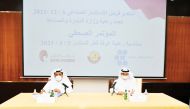 Azem Project Development Company CEO, Mohamed bin Saleh Al Kuwari, and Assistant Director General for Government Relations and Committees Affairs at Qatar Chamber, Ali Bu Sherbak Al Mansouri, during the press conference.