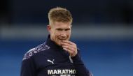 Manchester City's Kevin De Bruyne during the warm-up before the match REUTERS/Phil Noble
