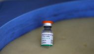 A dose of Sinopharm vaccine against the coronavirus disease (COVID-19), gifted by China's government for citizens living abroad, is pictured at Colombo Port City project premises in Colombo, Sri Lanka, April 5, 2021. REUTERS/Dinuka Liyanawatte