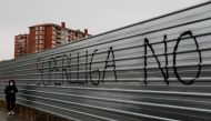 General view of anti Super League graffiti as twelve of Europe's top football clubs launch a breakaway REUTERS/Nacho Doce