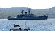 Indonesian Navy's KRI Karel Satsuitubun-356 is seen while preparing to dock at Tanjung Wangi port, as it is being prepared for rescue operation of the KRI Nanggala-402 that lost contact yesterday, in Banyuwangi, East Java province, Indonesia, April 22, 20
