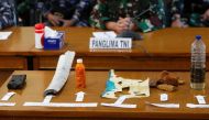 Debris from the missing Indonesian Navy KRI Nanggala-402 submarine are displayed during a media conference at Ngurah Rai Airport in Bali, Indonesia, April 24, 2021. REUTERS/Johannes P. Christo