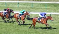 Jockey Charles Boudot guides H H Sheikh Mohammed bin Khalifa Al Thani-owned Coefficiente to win the Prix De La Croix Saint-Ouen at the Compiegne Raceourse in France.