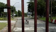 The gates of Lumphini Park are seen closed after Bangkok authorities shut down several entertainment and recreation places to fight the surge of coronavirus disease (COVID-19) cases, in Bangkok, Thailand April 26, 2021. REUTERS/Jorge Silva