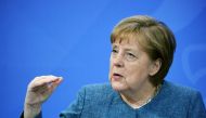 German Chancellor Angela Merkel attends a news conference after discussing the country's vaccination campaign with the leaders of Germany's 16 federal states, amid the outbreak of the coronavirus disease (COVID-19), in Berlin, Germany, April 26, 2021. Mic
