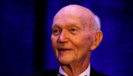 Apollo 11 astronaut Michael Collins speaks at a panel discussion on the 50th anniversary of the launch, in Cocoa Beach, Florida, U.S., July 16, 2019. REUTERS/Joe Skipper/File Photo