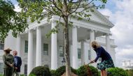 U.S. first lady Jill Biden participates in a ceremony to plant a linden tree, replacing a tree removed because of old age and disease, on the north Lawn of the White House in Washington, U.S. April 30, 2021. REUTERS/Jonathan Ernst