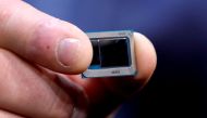 FILE PHOTO: An Intel Tiger Lake chip is displayed at an Intel news conference during the 2020 CES in Las Vegas, Nevada, U.S. January 6, 2020. REUTERS/Steve Marcus/File Photo