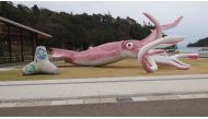 A giant squid statue built using coronavirus disease (Covid-19) subsidies is seen in Noto, Ishikawa prefecture, Japan April 13, 2021, in this still image obtained from a social media video. Courtesy of Youtube@TheTonarinopoti/Social Media via Reuters.