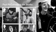 A combination image of 4 Royal Mail stamps created in honor of Sir Paul McCartney shows him in the studio working on various albums. Royal Mail/MPL Communications Ltd/Handout via REUTERS
