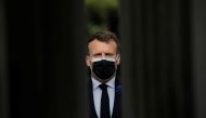 French President Emmanuel Macron attends a ceremony to mark the end of World War II, in Paris, France on May 8, 2021. (Christophe Ena/ REUTERS)