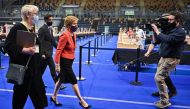 Scottish First Minister Nicola Sturgeon arrives at Glasgow counting centre in the Emirates Arena in Glasgow, Scotland, Britain May 7, 2021. (Jeff J Mitchell/ REUTERS)