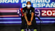 Mercedes' Lewis Hamilton during the press conference after qualifying in pole position. (FIA/Handout via Reuters)