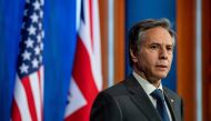 FILE PHOTO: U.S. Secretary of State Antony Blinken holds a joint news conference with his British counterpart at Downing Street following their bilateral meeting in London, Britain May 3, 2021 during the G7 foreign ministers meeting. Chris J Ratcliffe/Poo