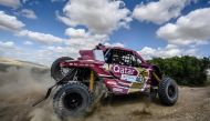 Qatar’s Khalifa Saleh Al Attiyah and his French co-driver Xavier Panseri in action yesterday.