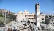 A view shows the remains of a building after it was destroyed in Israeli air strikes, amid a flare-up of Israeli-Palestinian fighting, in Gaza City May 18, 2021. REUTERS/Suhaib Salem