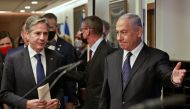 Israeli Prime Minister Benjamin Netanyahu and U.S. Secretary of State Anthony Blinken arrive for a joint news conference in Jerusalem, May 25, 2021. Menahem Kahana/Pool via REUTERS
