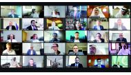 Sheikh Faisal bin Qassim Al Thani,  Chairman of the Qatari Businessmen Association, and other officials during the virtual meeting.