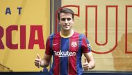 FC Barcelona's new signing Eric Garcia poses during his presentation REUTERS/Albert Gea