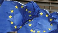 FILE PHOTO: European Union flags flutter outside the EU Commission headquarters in Brussels, Belgium May 5, 2021. REUTERS/Yves Herman/File Photo
