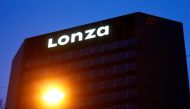 The logo of Swiss pharmaceutical group Lonza is seen at its headquarters in Basel, Switzerland March 2, 2020. REUTERS/Arnd Wiegmann/File Photo