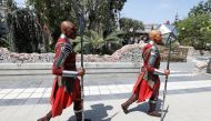 Dora Milaje characters walk ahead of the opening of the Avengers Campus area at Disney California Adventure Park in Anaheim, California, U.S., June 1, 2021. Picture taken June 1, 2021. REUTERS/Mario Anzuoni