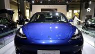 FILE PHOTO: A China-made Tesla Model 3 electric vehicle is seen ahead of the Guangzhou auto show in Guangzhou, Guangdong province, China, November 21, 2019. REUTERS/Yilei Sun/File Photo

