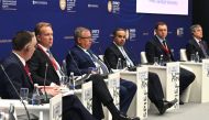 H E Ali bin Ahmed Al Kuwari (third right), Minister of Commerce and Industry and Acting Minister of Finance, with other officials and dignitaries at a panel discussion at the ongoing St. Petersburg International Economic Forum (SPIEF 2021), in Russia yest