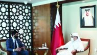 Minister of Commerce and Industry and Acting Minister of Finance, H E Ali bin Ahmed Al Kuwari, during a meeting with with H E Ranil Jayawardena, UK Minister for International Trade.