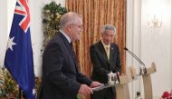 Australia's Prime Minister Scott Morrison and Singapore's Prime Minister Lee Hsien Loong give a joint news conference at the Istana in Singapore June 10, 2021. Ministry of Communications and Information/Handout via REUTERS