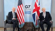 Britain's Prime Minister Boris Johnson meets with U.S. President Joe Biden, ahead of the G7 summit, at Carbis Bay, Cornwall, Britain June 10, 2021. REUTERS/Toby Melville/Pool
