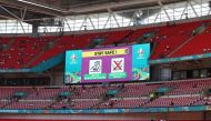 Soccer Football - Euro 2020 - Group D - England v Croatia - Wembley Stadium, London, Britain - June 13, 2021 General view of the big screen as it displays a Stay Safe message for fans Pool via REUTERS/Catherine Ivill
