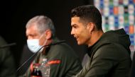 Portugal's Cristiano Ronaldo and Fernando Santos during the press conference 