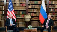 Russian President Vladimir Putin and U.S. President Joe Biden attend a meeting at Villa La Grange in Geneva, Switzerland June 16, 2021. Sputnik/Mikhail Metzel