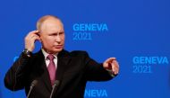 Russia's President Vladimir Putin gestures as he holds a news conference after the U.S.-Russia summit with U.S. President Joe Biden at Villa La Grange in Geneva, Switzerland, June 16, 2021. REUTERS/Denis Balibouse/Pool