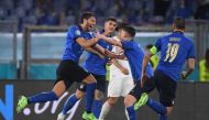 Soccer Football - Euro 2020 - Group A - Italy v Switzerland - Stadio Olimpico, Rome, Italy - June 16, 2021 Italy's Manuel Locatelli celebrates scoring their second goal with teammates Pool via REUTERS/Alberto Lingria
