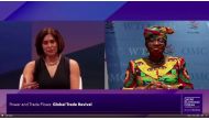 Director-General of the World Trade Organization, Ngozi Okonjo-Iweala (right), speaking at the session “Global Trade Revival” Qatar Economic Forum.