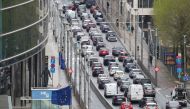 A view shows cars stuck in a traffic jam on a road heading towards central Brussels, Belgium, May 8, 2021. REUTERS/Yves Herman/File Photo