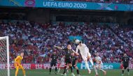 Soccer Football - Euro 2020 - Round of 16 - Croatia v Spain - Parken Stadium, Copenhagen, Denmark - June 28, 2021 Spain's Alvaro Morata in action with Croatia's Domagoj Vida Pool via REUTERS/Hannah Mckay
