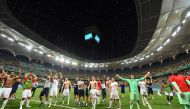 Soccer Football - Euro 2020 - Round of 16 - France v Switzerland - National Arena Bucharest, Bucharest, Romania - June 29, 2021 Switzerland players celebrates after the match Pool via REUTERS/Justin Setterfield
