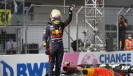 Red Bull's Max Verstappen celebrates winning the race (REUTERS/Leonhard Foeger)