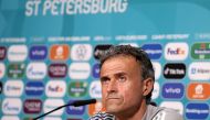 Soccer Football - Euro 2020 - Spain Press Conference - Petrovsky Stadium, Saint Petersburg, Russia - July 1, 2021 Spain coach Luis Enrique during the press conference UEFA/Handout via REUTERS