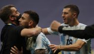 July 6, 2021 Argentina's Guido Rodriguez celebrates with teammates after the match REUTERS/Henry Romero