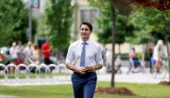 Canada's Prime Minister Justin Trudeau arrives to a news conference after visiting a COVID-19 vaccination clinic in Ottawa, Ontario, Canada July 2, 2021. REUTERS/Blair Gable
