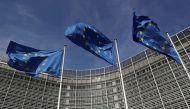 FILE PHOTO: European Union flags flutter outside the European Commission headquarters in Brussels, Belgium, March 24, 2021. REUTERS/Yves Herman/File Photo/File Photo

